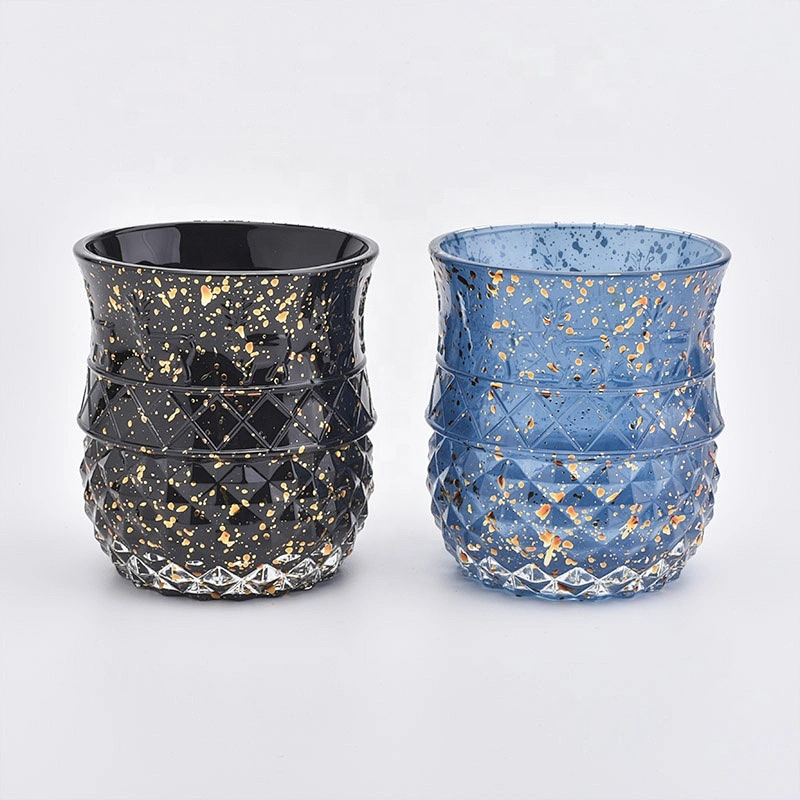 Wholesales Blue embossed decorative glass candle holder