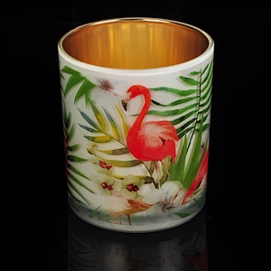 Luxury Gold plating Glass Candle Jar With Surrounding Decal