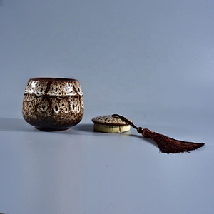 10oz Wholesales custom amber ceramic candle jar holder with lid