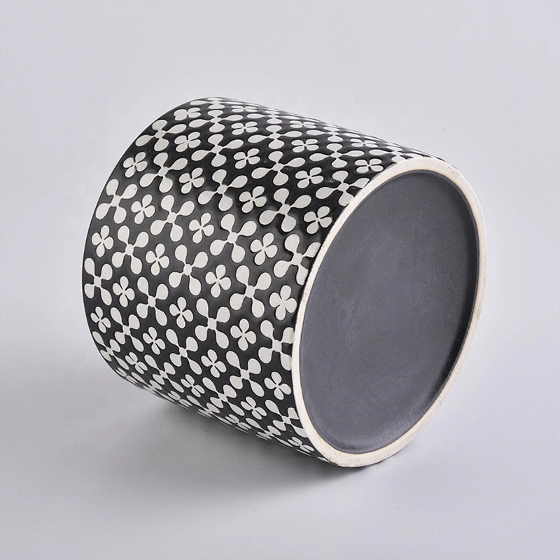 black ceramic candle vessels with silk screen printing