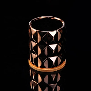 10oz Home decoration rose geometric ceramic candle jar with wood lid