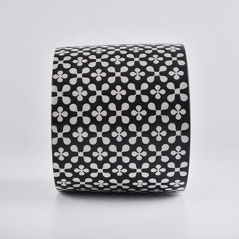 black ceramic candle vessels with silk screen printing