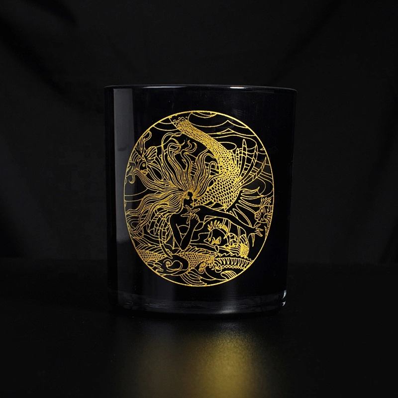 Wholesales customized black printed glass candle holder for home decor