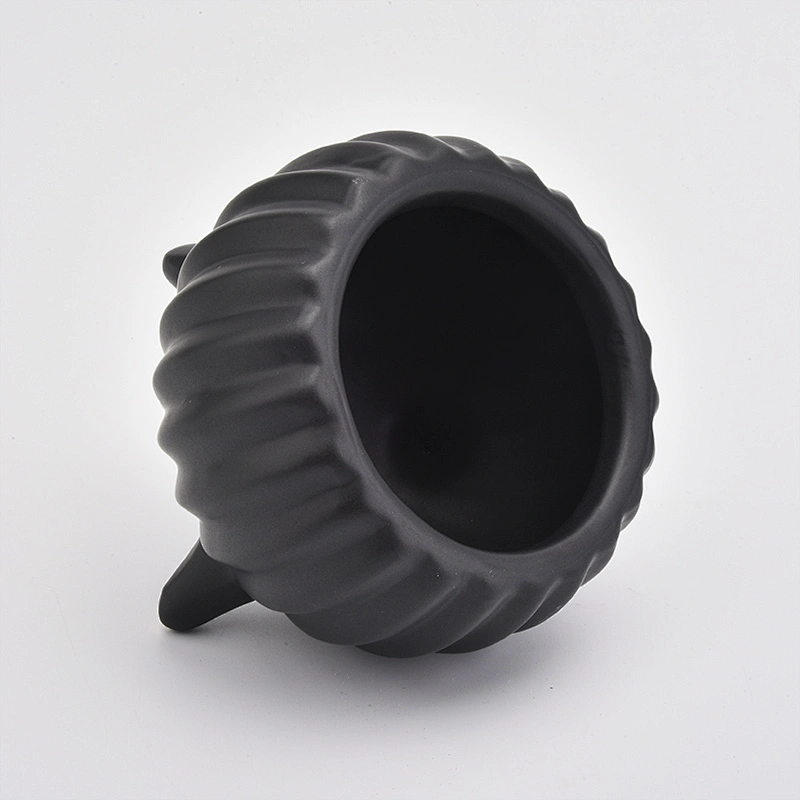 8oz Glaze Black Ceramic Jar Ceramic Candle Vessel with Stand