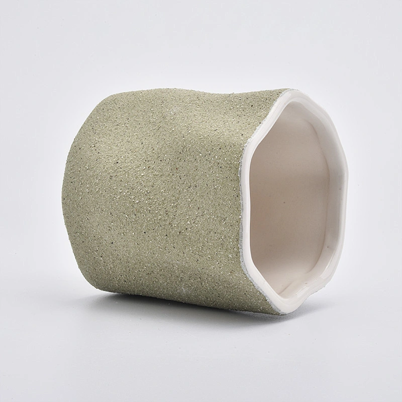 Green Sand Effect Ceramic Candle Containers  for Home Decor Soy Wax Candlestick