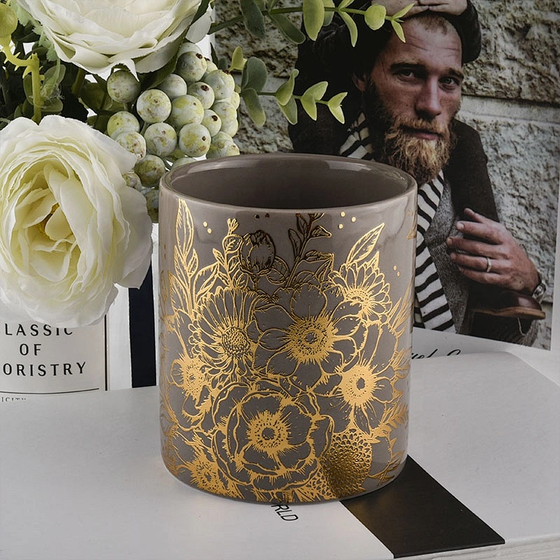 In bulk luxury cylinder amber ceramic candle holders 8oz 10oz