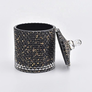 Elegant Black round glass candle holder with lid home decor