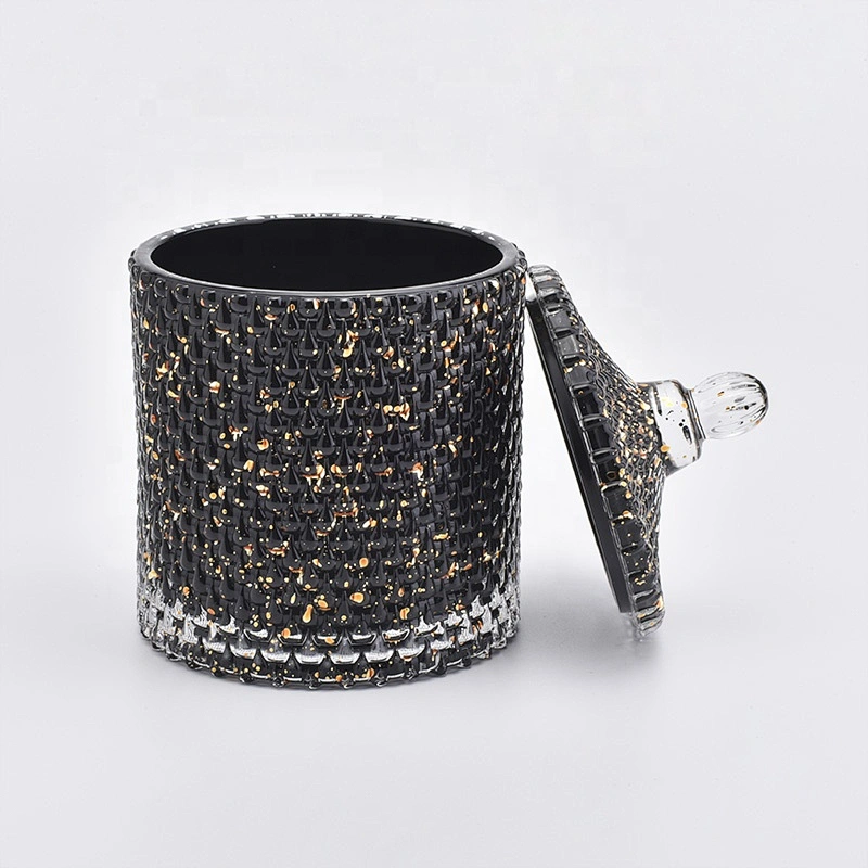 Elegant Black round glass candle holder with lid home decor