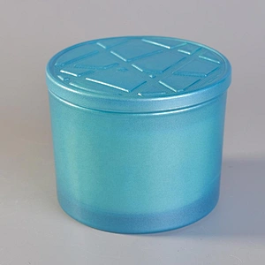 10oz Hot sales luxury blue matte candle glass jar with lids