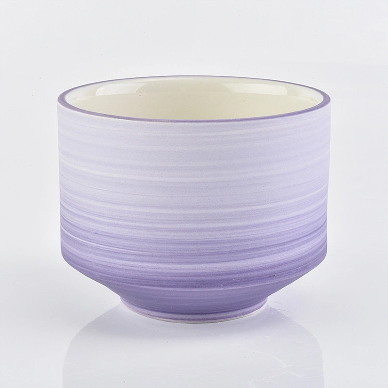 Purple line ceramic candle jars for home decorations
