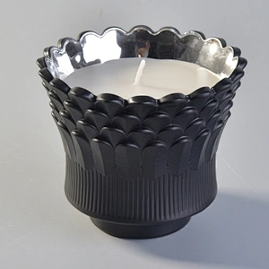 Luxury black decorative feather tealight glass candle holder 8oz 10oz 12oz