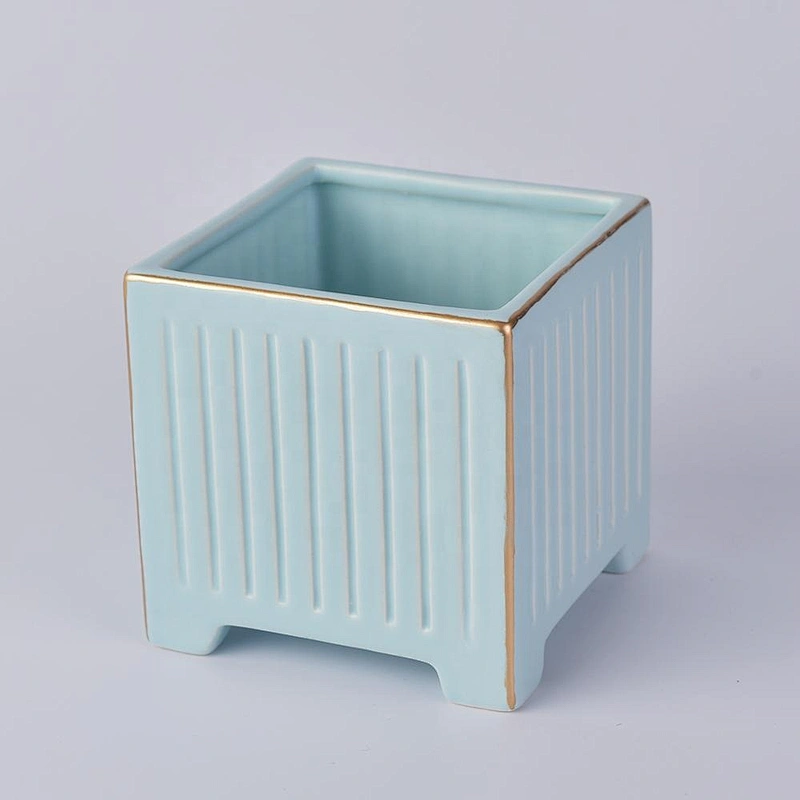 Christmas custom empty blue ceramic candle container