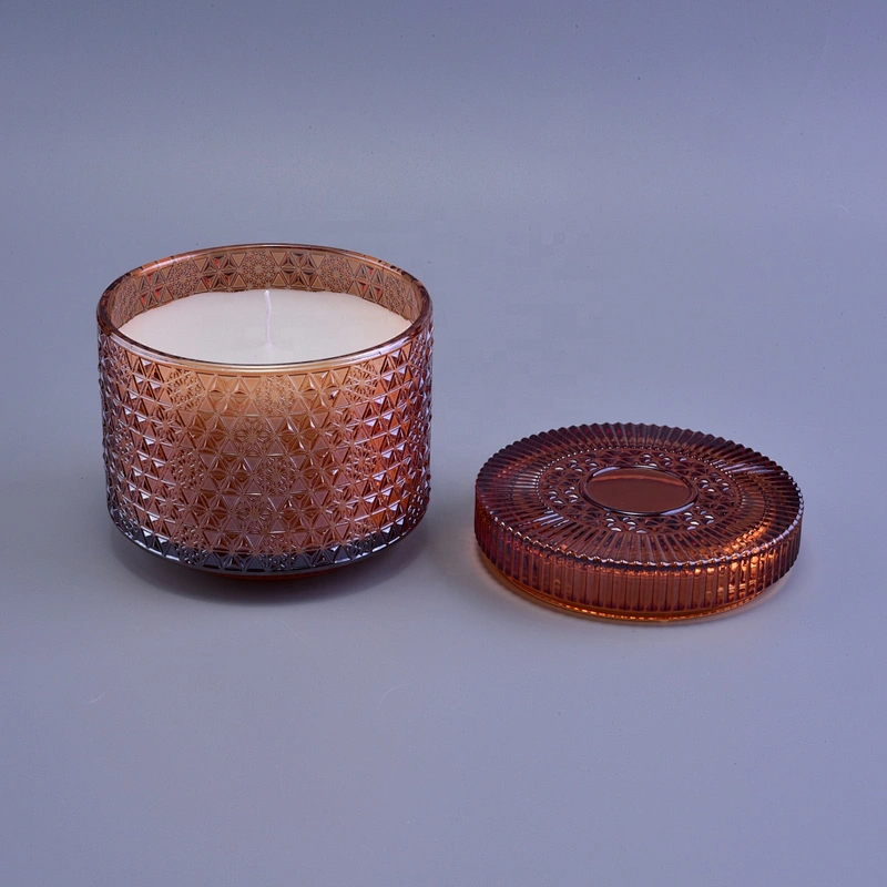 Sunny glassware crystal luxury snow design glass candle jars with lids