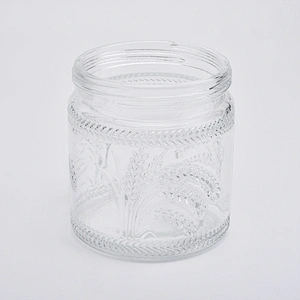 20oz wholesales embossed pattern transparent glass candle jars home decorations candle containers