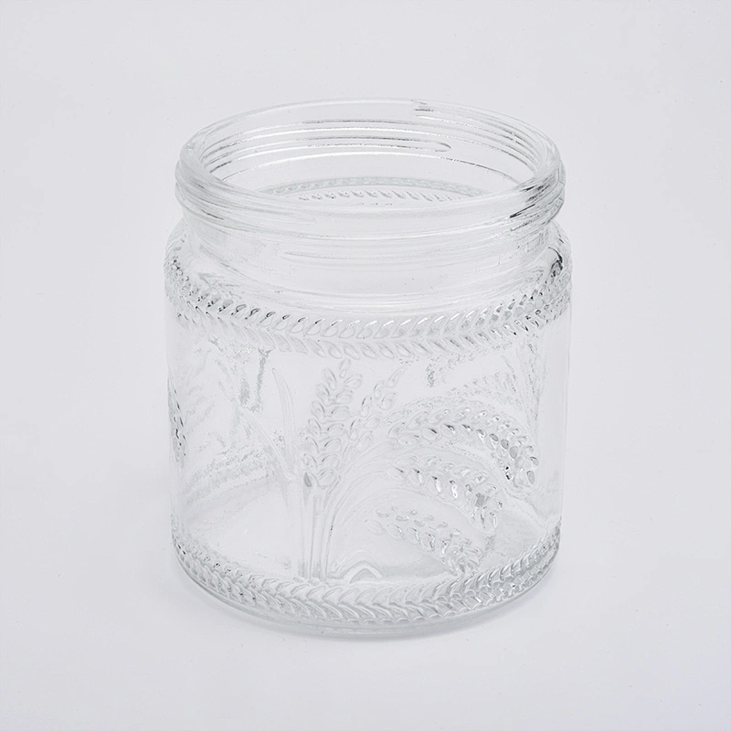 20oz wholesales embossed pattern transparent glass candle jars home decorations candle containers