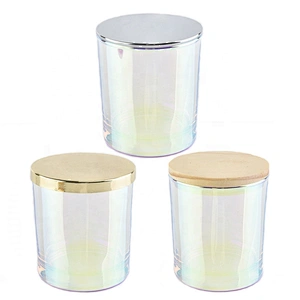 Home wedding party 6oz Iridescent glass candle jar holder with lid