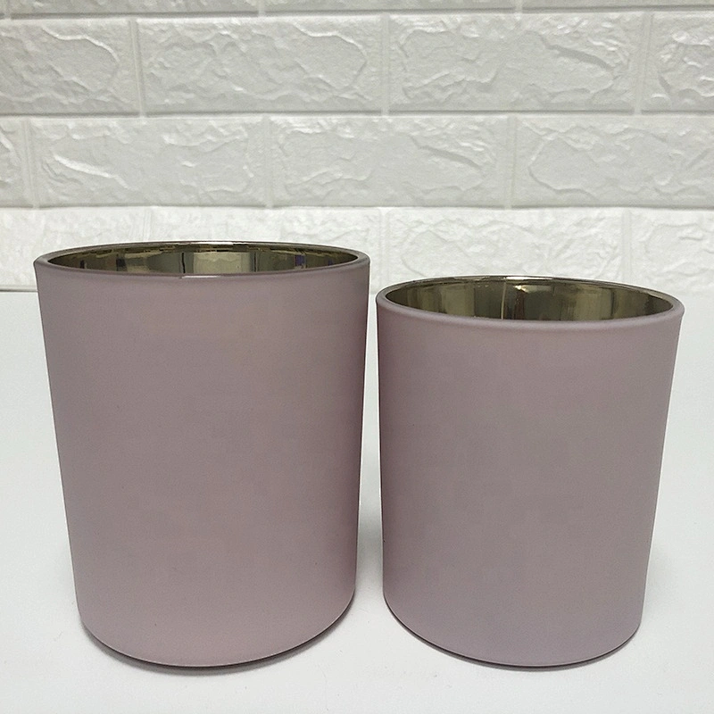 8oz 10oz Matte Pink Glass Candle Holders With Gold Plating Inside
