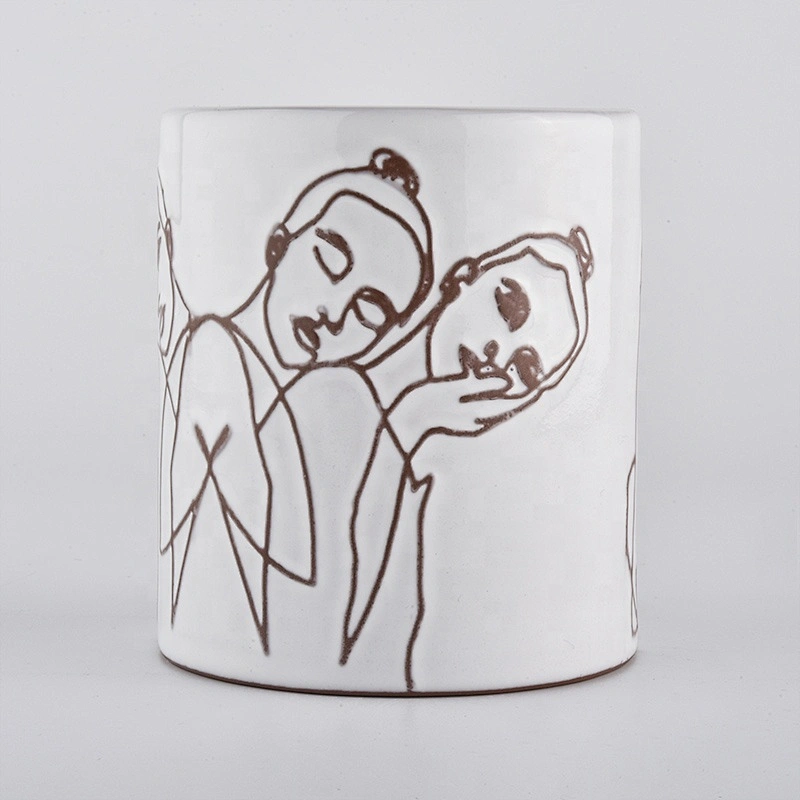 Custom Ceramic Candle Vessels With Face Pattern