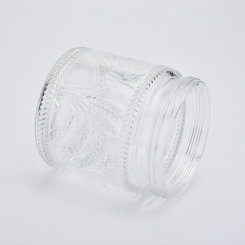 20oz wholesales embossed pattern transparent glass candle jars home decorations candle containers