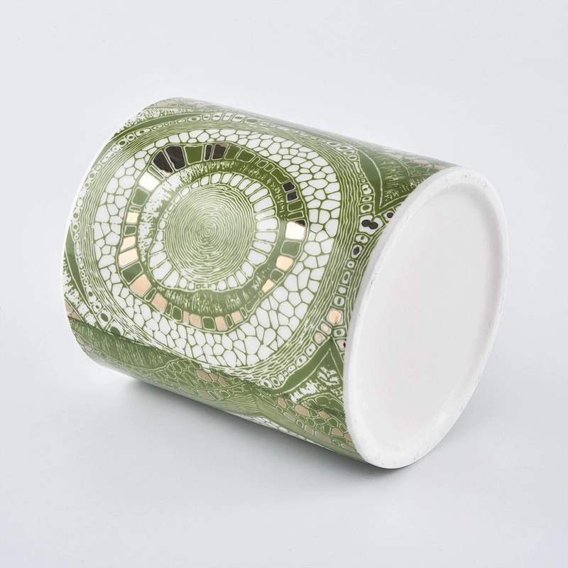 Green Full Decal Ceramic Candle Vessel Jars for Candle Making