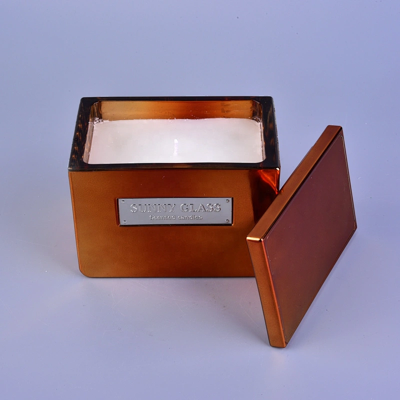 Home decoration square scented tealight Glass Candle jars with lids