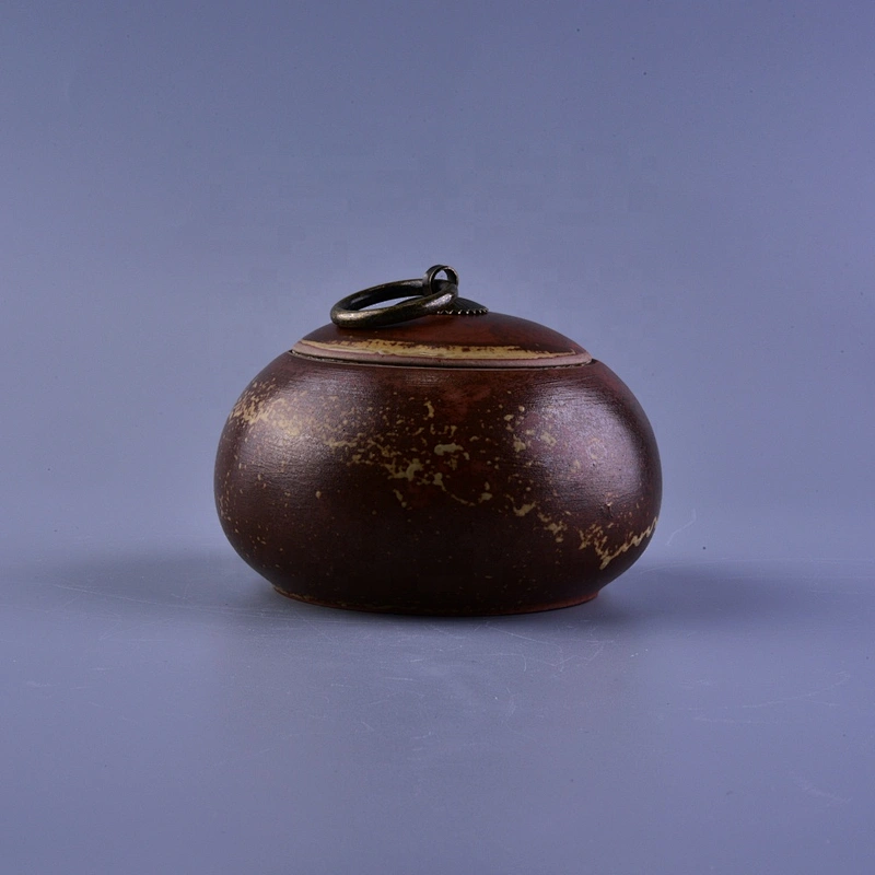 10oz Brown ceramic candle containers tin with lid