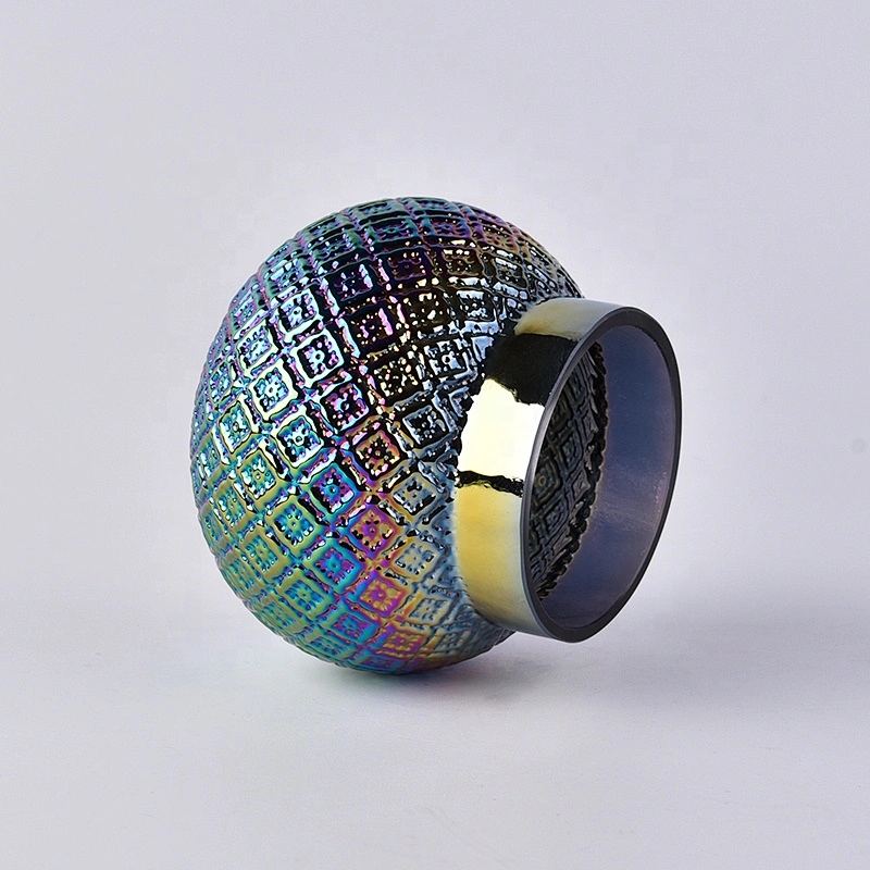 Fancy custom iridescent electroplating glass candle jar