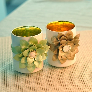 Flower custom electroplated ceramic candle holder home decoration