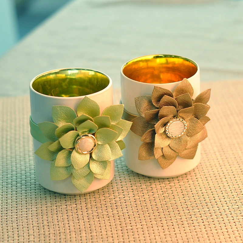 Flower custom electroplated ceramic candle holder home decoration