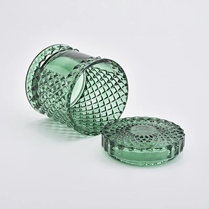 luxury embossed glass candle jar with lid