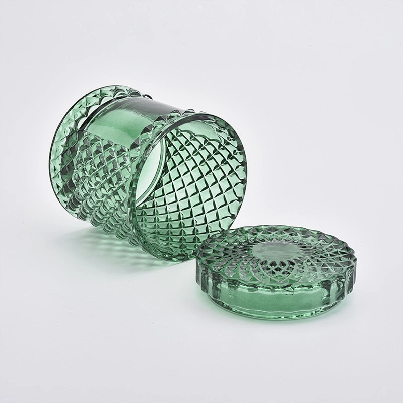 luxury embossed glass candle jar with lid