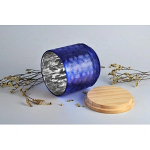 Wholesales round laser electroplated glass candle jar with wood lid