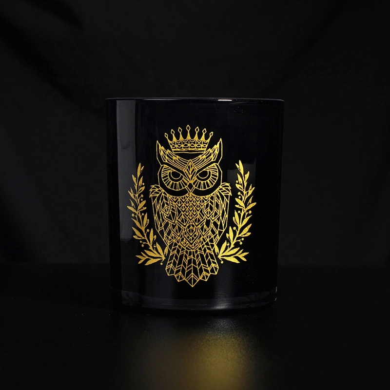 Wholesales customized black printed glass candle holder for home decor
