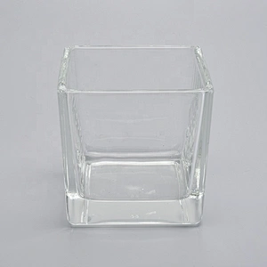 Square Glass Candle Jars With Different Surface decoration