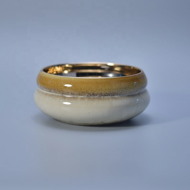Wholesales luxury large electroplated gold ceramic candle container