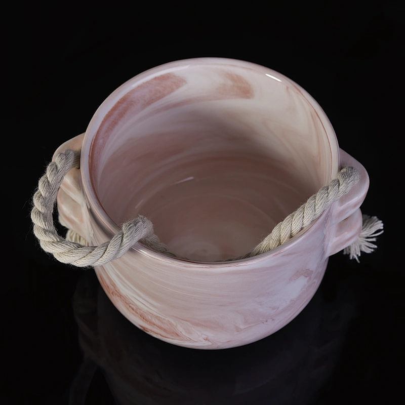 10oz Sunny pink decorative custom empty ceramic candle jar with hemp rope