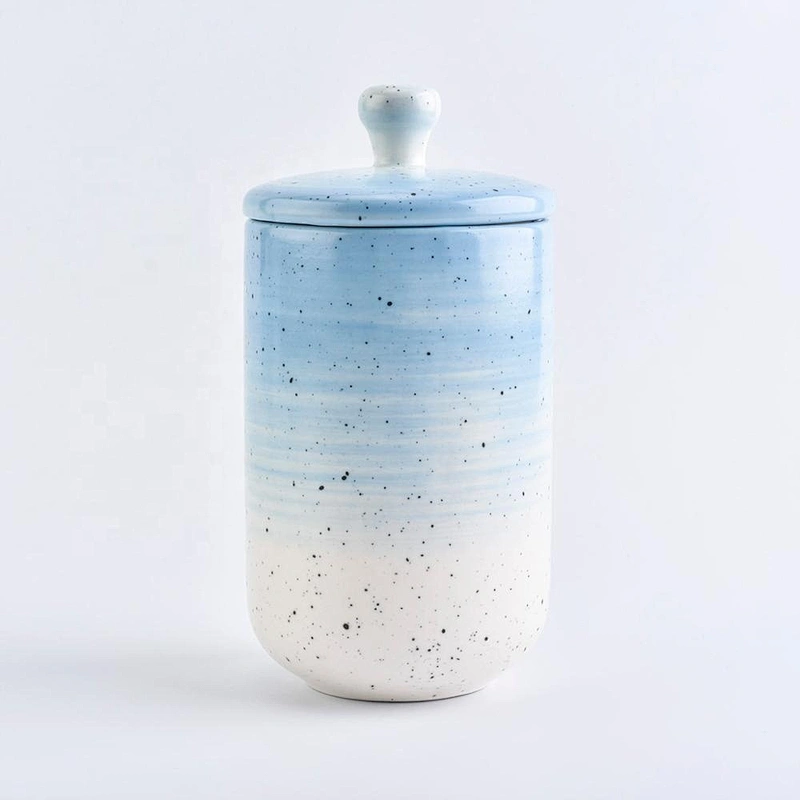 10oz 20oz Wholesales custom blue luxury ceramic candle holders with lid