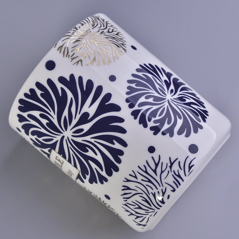 410ml Blue Flower Pattern Ceramic Candle Jars