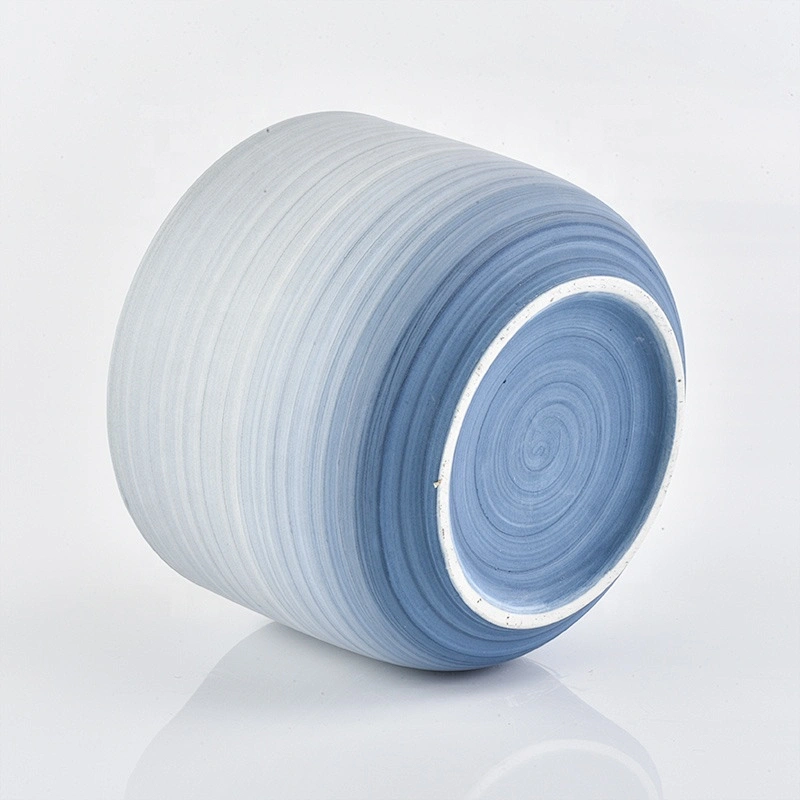 Wholesales custom empty blue frosted ceramic candle holders