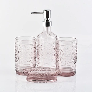 simply pink color tumbler soap dish glass bathroom accessories sets