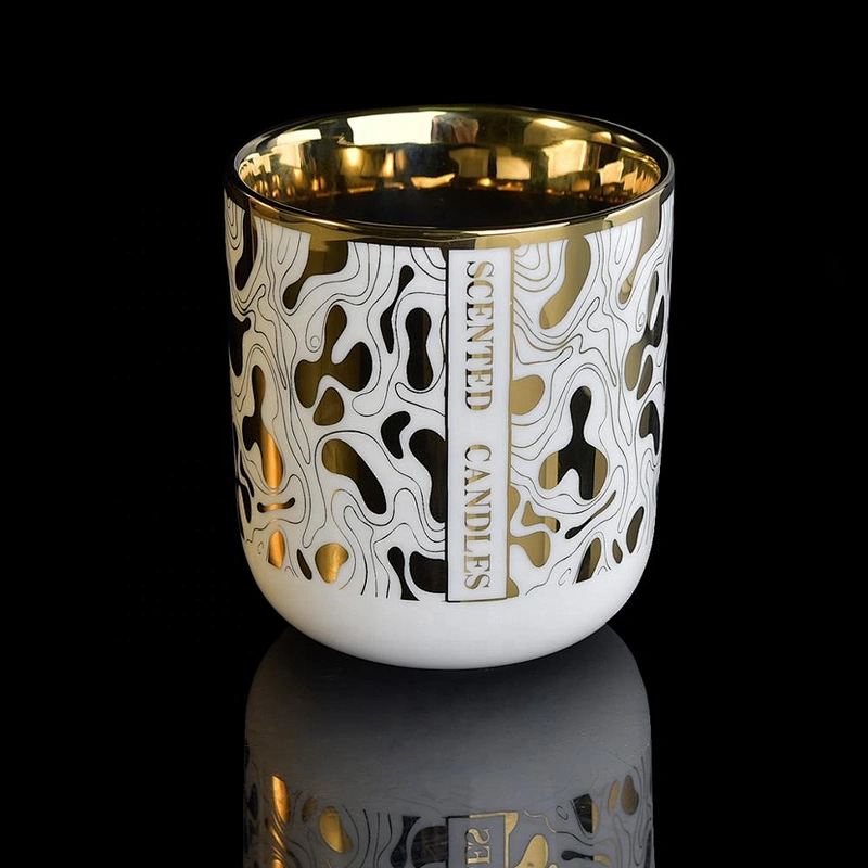 10oz 20oz Home decorating plated table gold candle ceramic holders