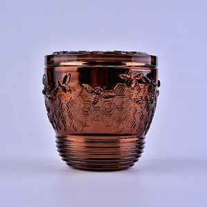 Wholesales luxury tealight glass candle container with gold lid