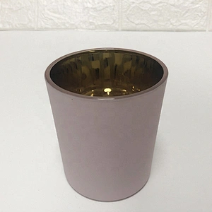 8oz 10oz Matte Pink Glass Candle Holders With Gold Plating Inside