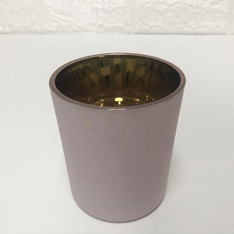 8oz 10oz Matte Pink Glass Candle Holders With Gold Plating Inside