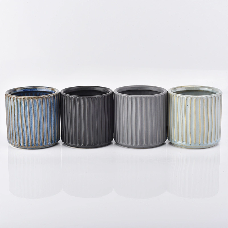 Striped Ceramic Candle Jar For Candles Plant