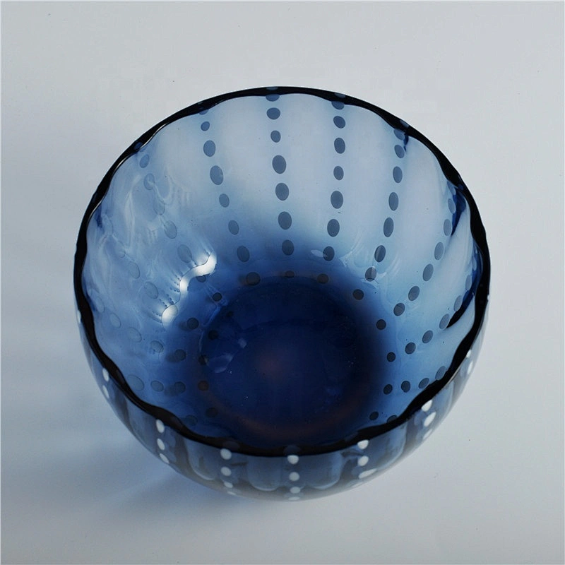 Wholesales luxury blue votive candle glass bowl holders 20oz
