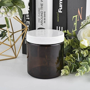 10oz 14oz Bulk custom brown glass candle jars with white plastic lid