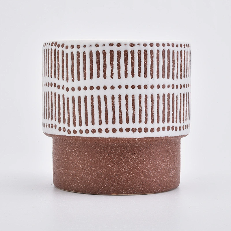 18oz Sand Effect Brown Ceramic Candle Holder Candle Jar for Home Decor