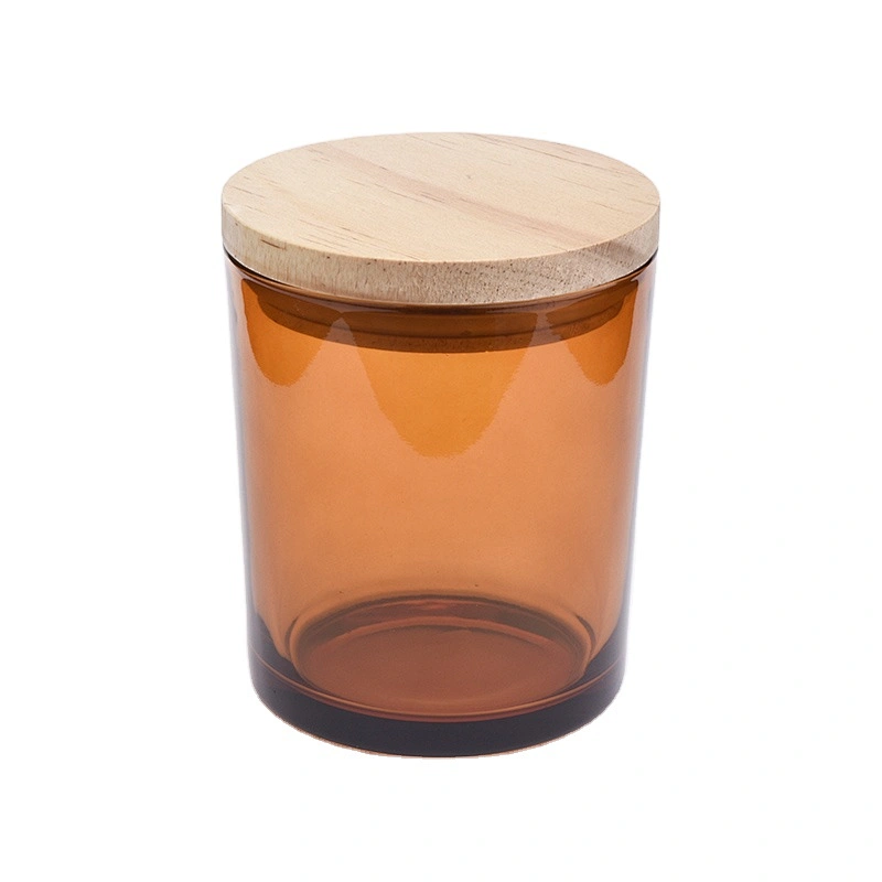 400ml Amber Glass Candle Holder With Wooden Lids