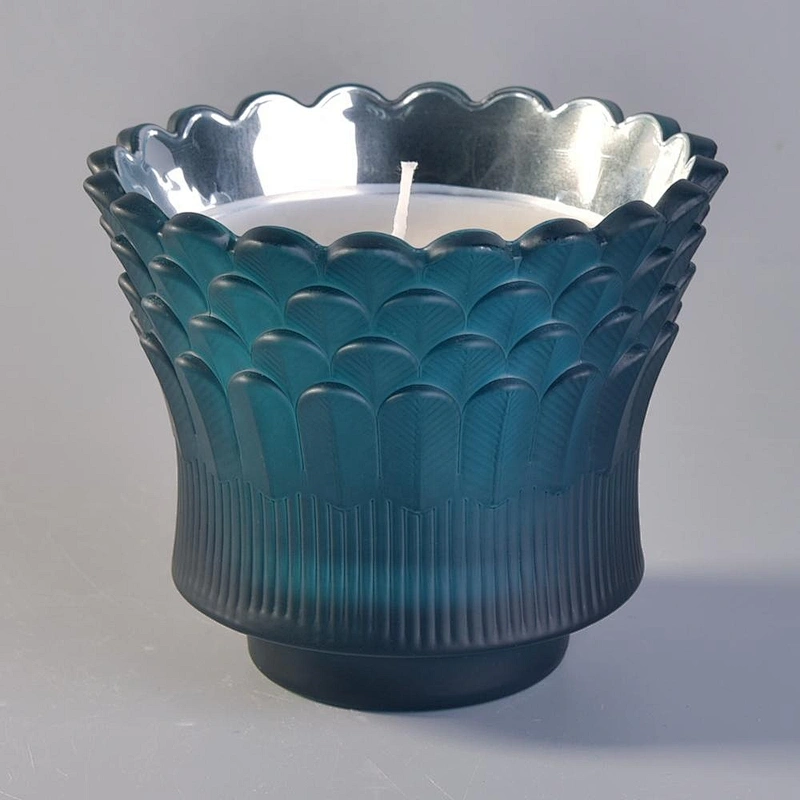 Bulk Luxury feather glass jar candle holder wedding decor